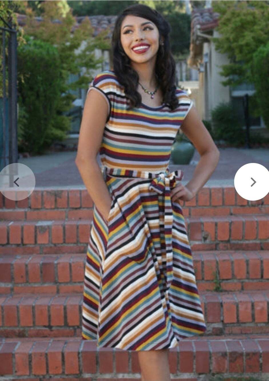 Effie’s Heart Serene Fit & Flare Dress XS Striped Cap Sleeve Belted Pin-up Retro